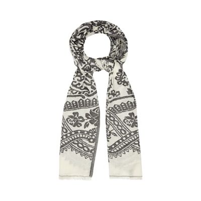 Cream and grey textured floral scarf